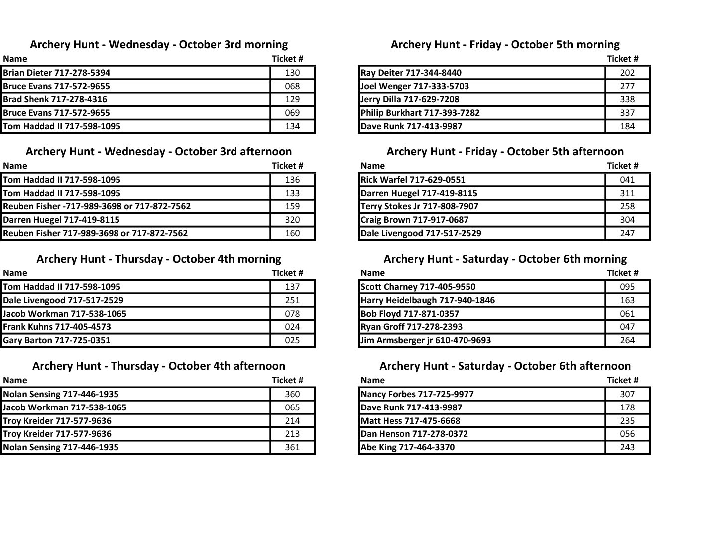 Winning Archery Hunt Ticket List Pequea Township