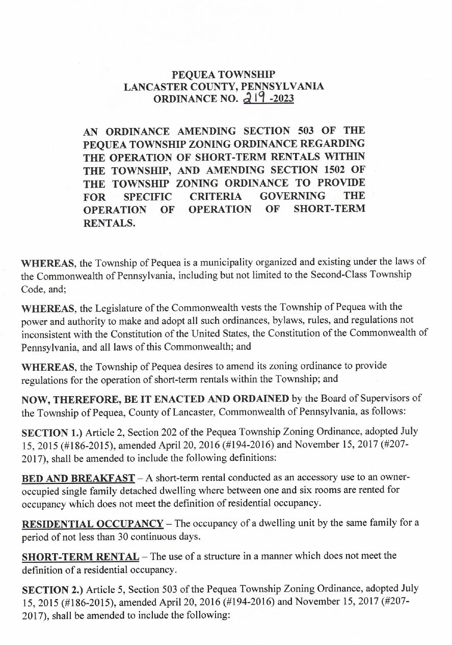 2192023 ShortTerm Rentals Ordinance (Amends Ordinances 1862015, 194